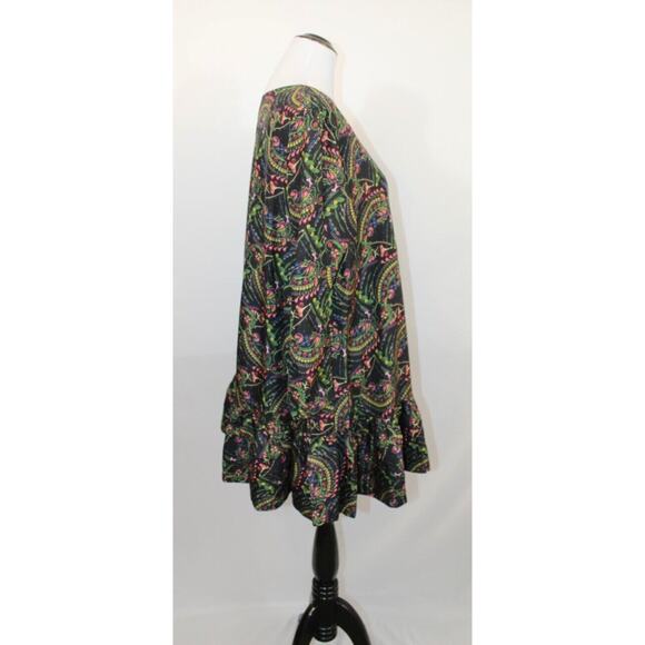 CYNTHIA ROWLEY Sz 0 XS Black Floral Ruffle Hem Swing Flounce Dress - Picture 6 of 13